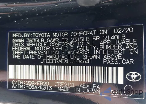 2020 Toyota Corolla Le из США, поврежденный, VIN JTDEPRAEXLJ104641